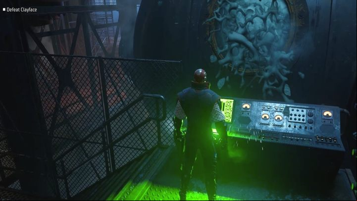 There are terminals in the four arena corners that will take you to the second stage of the fight as soon as you activate them and provoke the enemy to attack you next to the spinning rotors - Gotham Knights: Clayface chapter - walkthrough - Chapter 4 - Gotham Knights Guide, Walkthrough