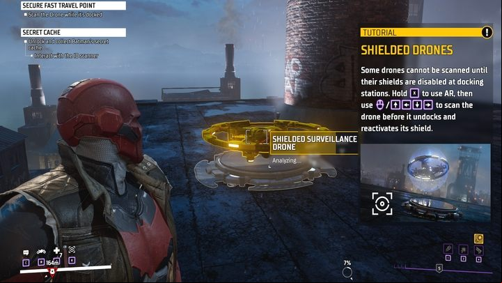 Your objective is to locate the drones in the designated area (up to three at most) and scanning them from a short distance - Gotham Knights: How to unlock Fast Travel? - FAQ - Gotham Knights Guide, Walkthrough