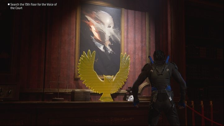 In the hidden room, scan the owl statue with a secret button - Gotham Knights: The Masquerade - walkthrough - Chapter 3 - Gotham Knights Guide, Walkthrough