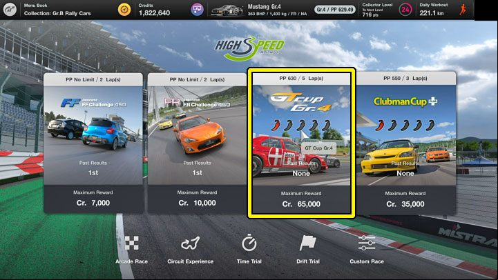 To make the grind work you must play through the GT Cup Gr - Gran Turismo 7: Grinding and earning credits - High Speed Ring - Earning credits - Gran Turismo 7 Guide