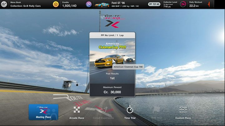This track features a single race - American Clubman Cup 700 pictured above - Gran Turismo 7: Grinding and earning credits - Special Stage Route X - Earning credits - Gran Turismo 7 Guide
