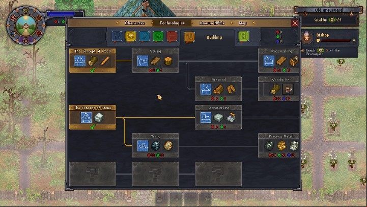 The technology tree is divided into several branches - Technology Tree in Graveyard Keeper Game - Beginning and development - Graveyard Keeper Game Guide