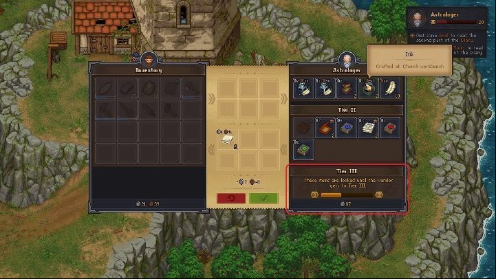 To evaluate the level of the merchant, you need to interact with the NPC and look at the element shown in the above screenshot - How to develop shops in Graveyard Keeper? - Beginning and development - Graveyard Keeper Game Guide