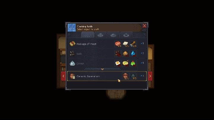 You can make Ceramic funeral urns out of 5 ashes and 1 clay pot each - How does a keepers job look like in Graveyard Keeper? - Church and graveyard - Graveyard Keeper Game Guide