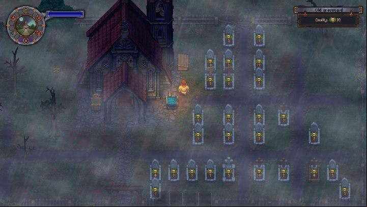 In order to improve the quality of the cemetery, you must remove all possible bushes from it and take care of the graves of the deceased - How to develop the church in Graveyard Keeper? - Church and graveyard - Graveyard Keeper Game Guide