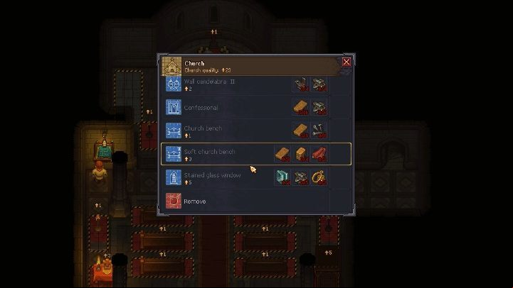 If you want to expand and develop the church, you will need to upgrade the building, as well as increase the quality of the graveyard - How to develop the church in Graveyard Keeper? - Church and graveyard - Graveyard Keeper Game Guide