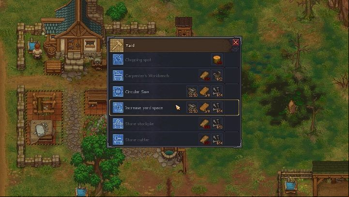 All you need to do is to select Increase yard space and the terrain around the workyard will expand - How to extend the Workyard area in Graveyard Keeper? - Beginning and development - Graveyard Keeper Game Guide