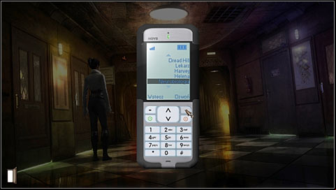 Take out your cell phone in the hall (LMB) and choose s in Menu (press the right line below the screen) - Chapter 4 - p. 2 - Walkthrough - Gray Matter - Game Guide and Walkthrough