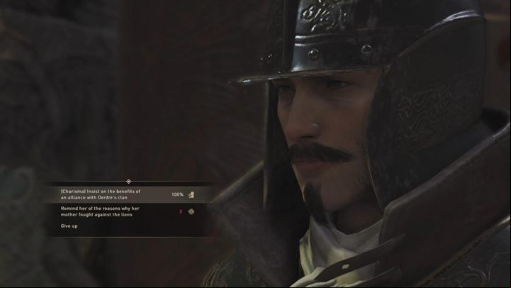 Conversation with Eseld - convince the woman by using, for example, charisma, to make her the battle - GreedFall: Camp of the Ordo Luminis - walkthrough - The Children of Teer Fradee - GreedFall Guide