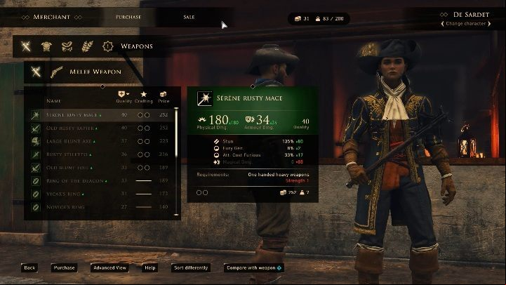 Each weapon has its own armor damage - GreedFall: Combat - Basics - GreedFall Guide