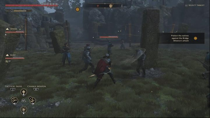 After a cut-scene, a large group of soldiers of the Bridge Alliance will appear - GreedFall: The Linking Ritual - Aphra quest walkthrough - Aphra - GreedFall Guide