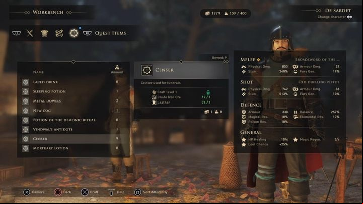 Both items can be crafted at a workbench - GreedFall: The Queens Farewell - Siora quest walkthrough - Siora - GreedFall Guide