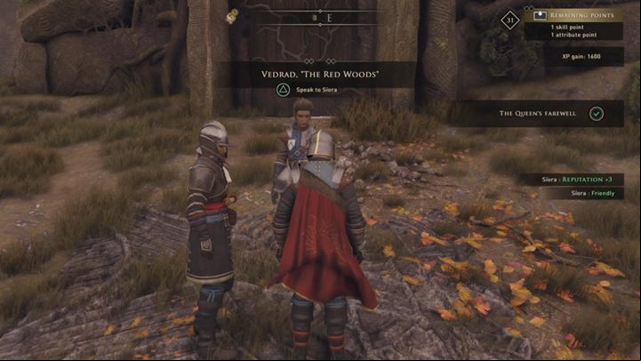 This completes the quest - you get +1,600 XP and get 3 reputation points with Siora - GreedFall: The Queens Farewell - Siora quest walkthrough - Siora - GreedFall Guide