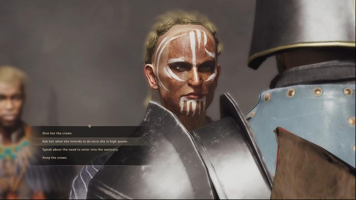 Go through the cave and get the crown, after which Derdre will appear, demanding you give it to her - GreedFall: The New High King - walkthrough - A Cure for Malichor - GreedFall Guide