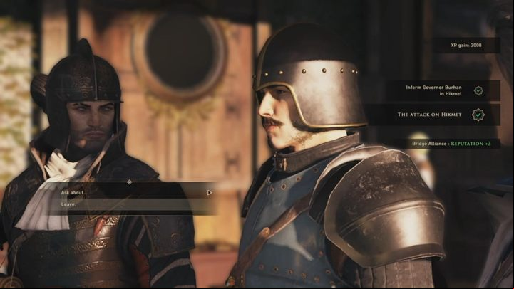 After the cutscenes, you will have to go back to Governor Burhan and inform him of what has happened - GreedFall: Attack on Hikmet - walkthrough - A New Threat - GreedFall Guide