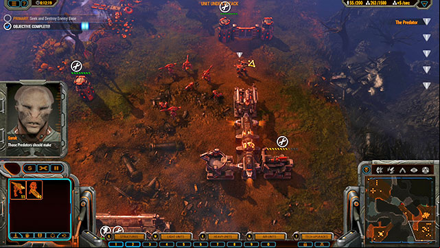 Increase your forces to, at least, 30 units of each type, including several Predators - Mission 1 - Hunters Valley - The Beta campaign - Grey Goo - Game Guide and Walkthrough