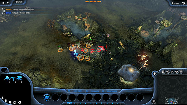 All three targets travel over predefined routes in the Northern part of the map (see: the map) The green and the blue Nodes return to the base, stay there for a moment and got on the way again - Mission 12 - The Shallows - Goo campaign - Grey Goo - Game Guide and Walkthrough