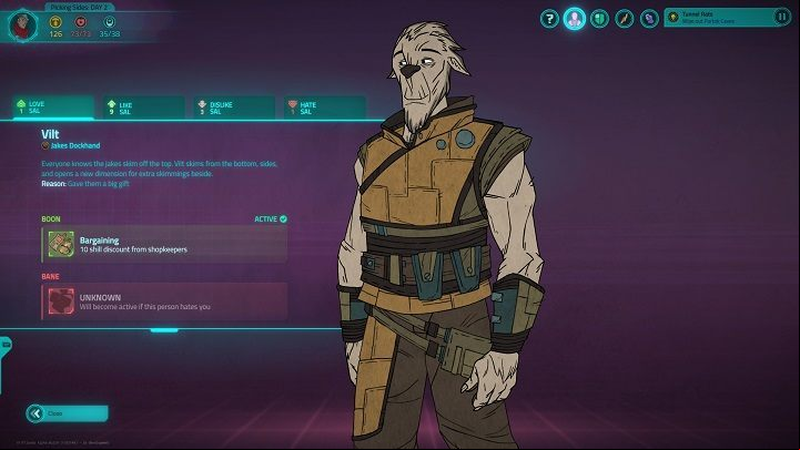 Having a very good relationship with other characters, you can count on a variety of bonuses. - 10 Key Starting Tips to Griftlands - Gameplay - Griftlands Guide
