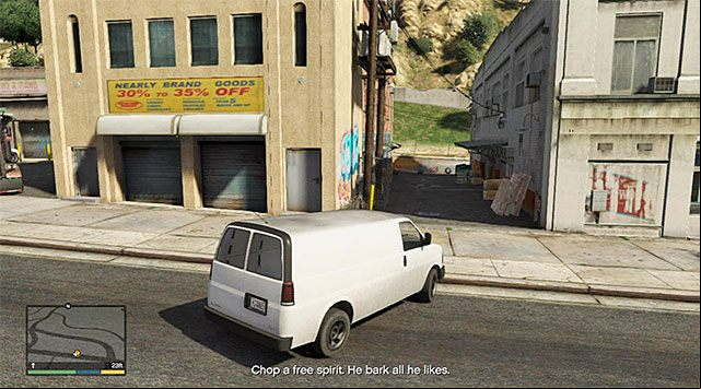 An alleyway to the place where you will find the wanted gangster - GTA 5: Chop walkthrough - Main missions - GTA 5 Guide