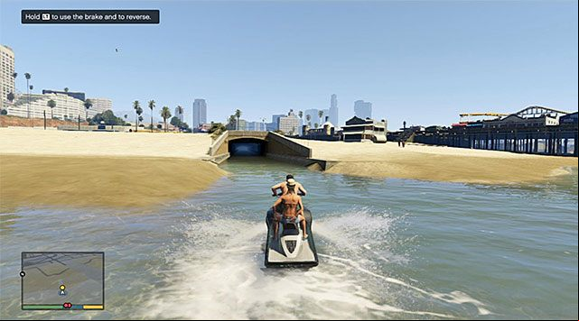 Start escaping on the ski jet with steering into the nearby tunnel. - GTA 5: Daddys Little Girl walkthrough - Main missions - GTA 5 Guide