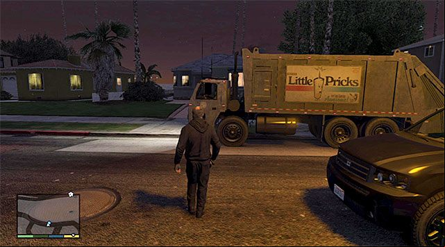 You can either cut the trash trucks way, or wait for it to stop - GTA 5: Trash Truck walkthrough - Main missions - GTA 5 Guide