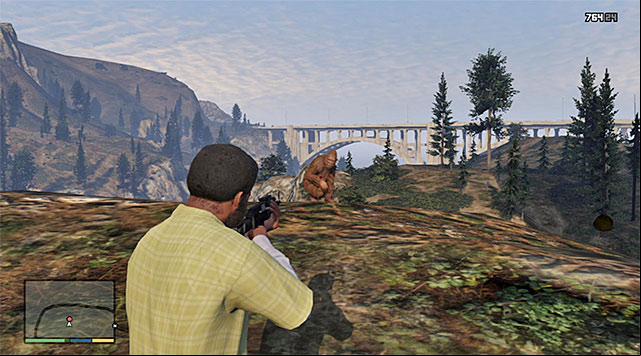 The chase ends either after you shoot the best on the head (which is not an easy task) or at the cliff shown in the above screenshot - GTA 5: The Last One - Strangers and Freaks missions - GTA 5 Guide