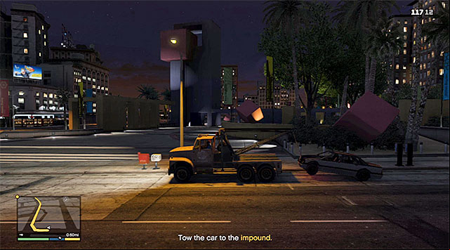 Stop the truck in back to front, or back to back with the car and use the tow hook - GTA 5: Pulling Favors - Strangers and Freaks missions - GTA 5 Guide