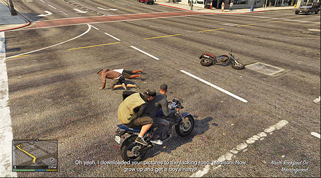 Knocking Madison off requires getting close to his bike. - GTA 5: Paparazzo - Strangers and Freaks missions - GTA 5 Guide