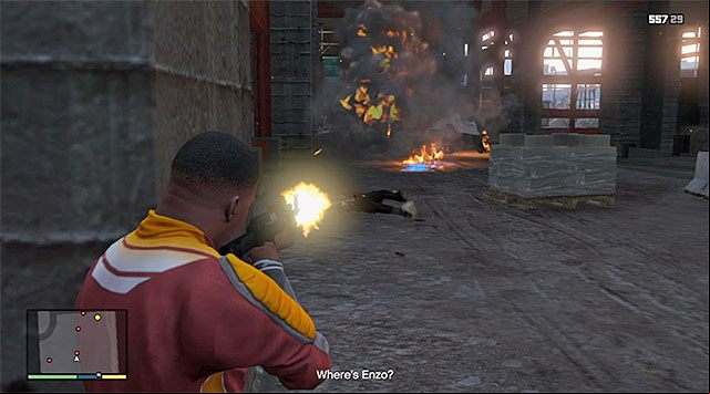 Keep helping yourself with exploding the cars in this area - GTA 5: The Construction Assassination walkthrough - Main missions - GTA 5 Guide