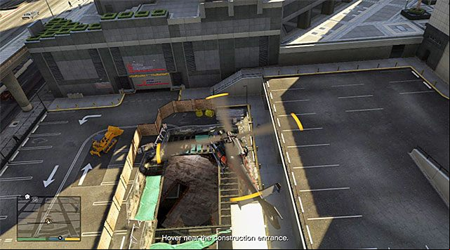 Without waiting for Lesters instructions, fly behind the bank building right after you regain control over the chopper, and hover above the construction site shown in the screenshot - GTA 5: Surveying the Score walkthrough - Main missions - GTA 5 Guide