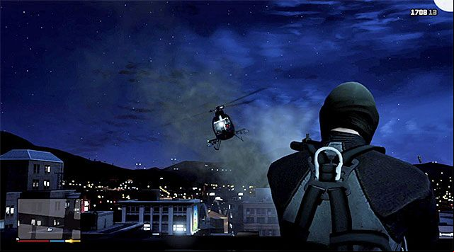 After you reach the external balcony, cut to Michael and use the time-slowing skill to eliminate the pilot of the chopper shown in the above screenshot - GTA 5: The Bureau Raid, Roof Entry variant walkthrough - Main missions - GTA 5 Guide