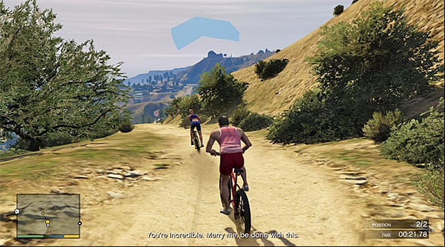 During the race, avoid collisions with Mary Anns bike - GTA 5: Exercising Demons - Trevor - Strangers and Freaks missions - GTA 5 Guide
