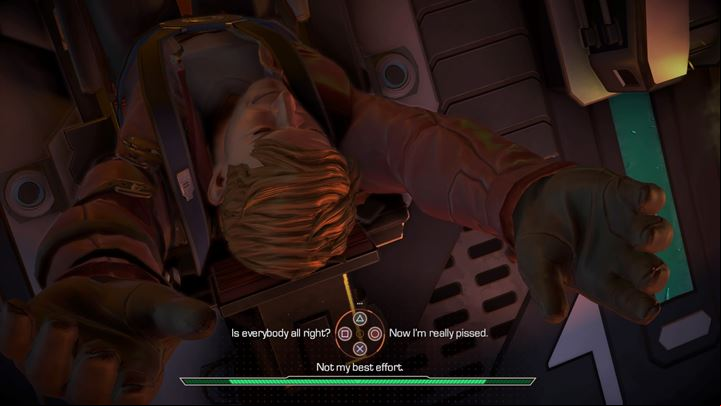 Once the ship is stable, talk to the rest of the team, who are quite disgruntled following the rough landing - An alien planet | Episode 1 - Tangled Up in Blue - Episode 1 - Tangled Up in Blue - Marvels Guardians of the Galaxy: The Telltale Series Game Guide