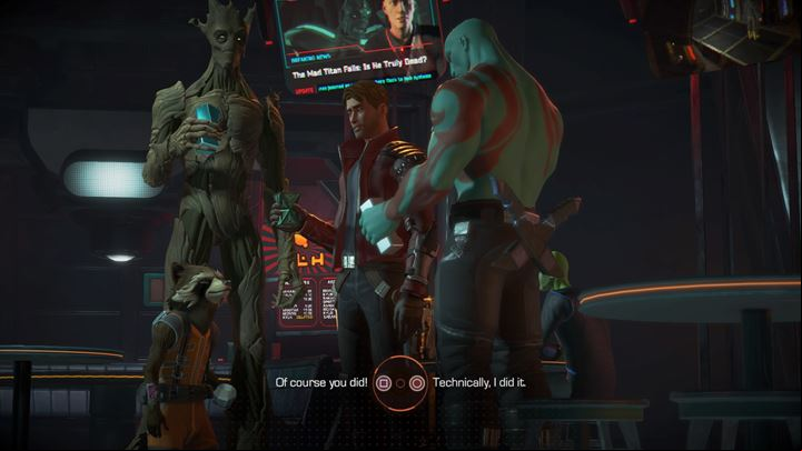 The first major choice - Knowhere - celebrating victory | Episode 1 - Tangled Up in Blue - Episode 1 - Tangled Up in Blue - Marvels Guardians of the Galaxy: The Telltale Series Game Guide