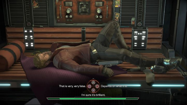 The night out was a success - the whole team is taken up with their hangovers - Back on the ship | Episode 1 - Tangled Up in Blue - Episode 1 - Tangled Up in Blue - Marvels Guardians of the Galaxy: The Telltale Series Game Guide