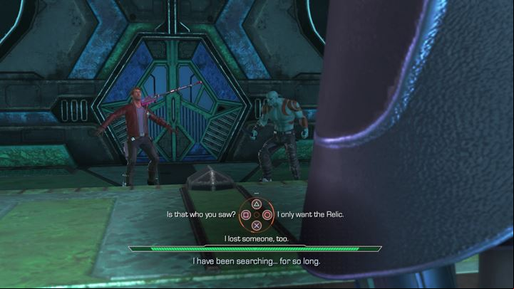 Regardless of the approach, youll reach the bridge where youll encounter the female leader of the mysterious group - The enemy ship | Episode 1 - Tangled Up in Blue - Episode 1 - Tangled Up in Blue - Marvels Guardians of the Galaxy: The Telltale Series Game Guide