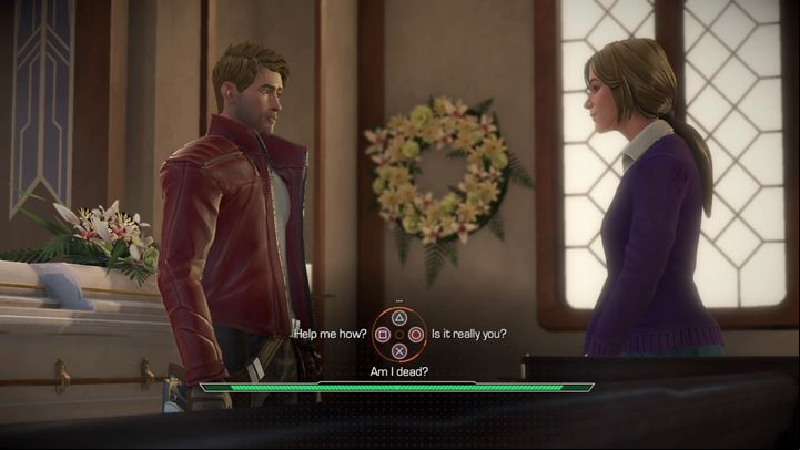 The flashback will end, but adult Peter wont be able to leave the church - Flashback - church scene | Episode 1 - Tangled Up in Blue - Episode 1 - Tangled Up in Blue - Marvels Guardians of the Galaxy: The Telltale Series Game Guide