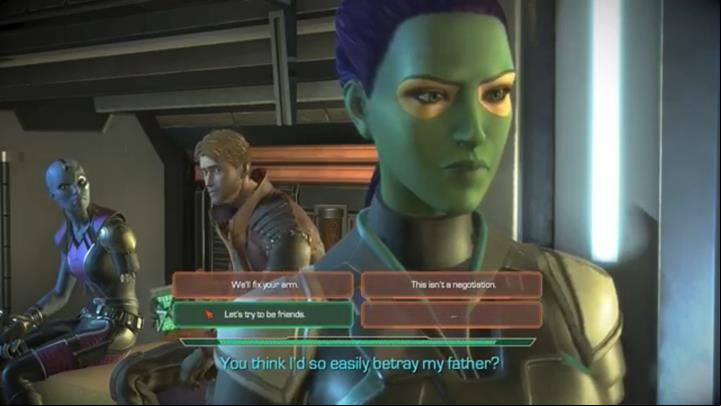 When Nebula asks you to dismiss Gamora and talk to her in private, you can decide either way - Chapter 4 - Too Fast For Love | Episode 2 - Under Pressure - Episode 2 - Under Pressure - Marvels Guardians of the Galaxy: The Telltale Series Game Guide
