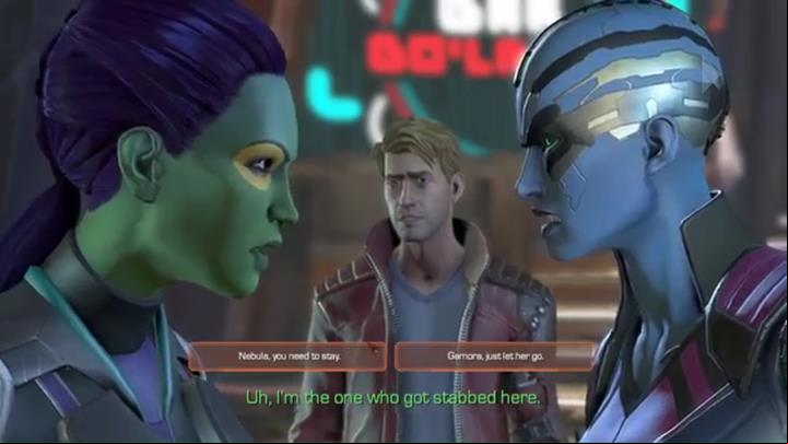 This choice occurs soon after the previous one - Important choices | Episode 3 - More Than a Feeling - Episode 3 - More Than a Feeling - Marvels Guardians of the Galaxy: The Telltale Series Game Guide