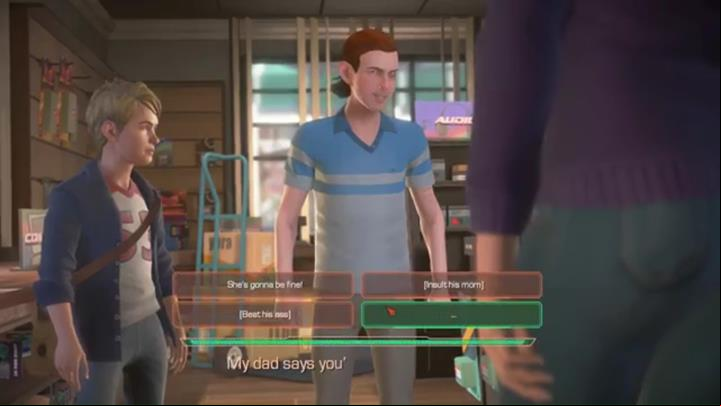 After a while, a boy shows up and starts making fun of Peters mother - Chapter 1 - Living in the Past | Episode 3 - More Than a Feeling - Episode 3 - More Than a Feeling - Marvels Guardians of the Galaxy: The Telltale Series Game Guide