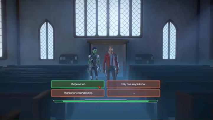Inside the church, you begin another conversation - Chapter 3 - Masters of Reality | Episode 3 - More Than a Feeling - Episode 3 - More Than a Feeling - Marvels Guardians of the Galaxy: The Telltale Series Game Guide