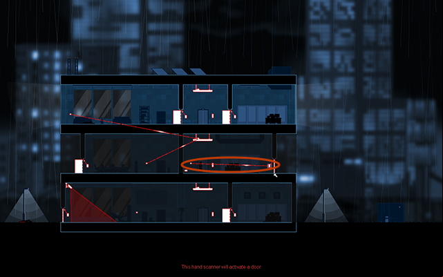 Connect the light switch on the left side of the elevator with the closed door (like on the picture above), open them by pressing the light switch and run to the exit - #5 - Rooke: Three for All - Walkthrough - Gunpoint - Game Guide and Walkthrough