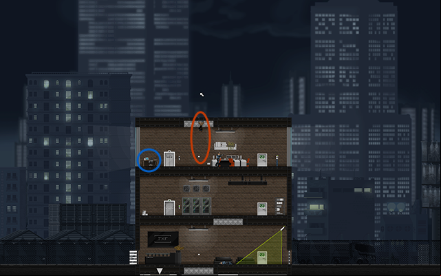 Now go to the light switch just behind the Enforcer - #7 - Gessler: Industrial Esponage - Walkthrough - Gunpoint - Game Guide and Walkthrough