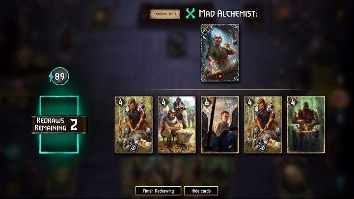 A duel in Gwent Rogue Mage opens with a card selection phase, in which you receive 5 random cards for your hand - Gwent Rogue Mage: Combat - mechanics, rules. - Basics - Gwent Rogue Mage Guide