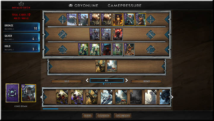 For the purposes of this guide, the selected Faction is Skellige with the King Bran as the Leader - Creating Decks - Card Collection and Creating Decks - Gwent: The Witcher Card Game Guide
