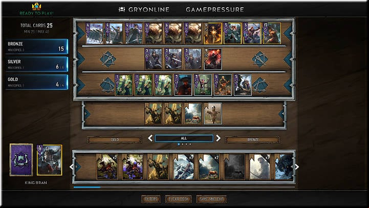 The above deck is composed of 25 cards, 6 of which are Silver, 4 are Gold, and the rest are Bronze - Creating Decks - Card Collection and Creating Decks - Gwent: The Witcher Card Game Guide
