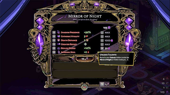 that you can buy abilities at the Mirror of Night, which can be found in the main character's bedroom in the House of Hades - Hades: Starting tips - Basics - Hades Guide