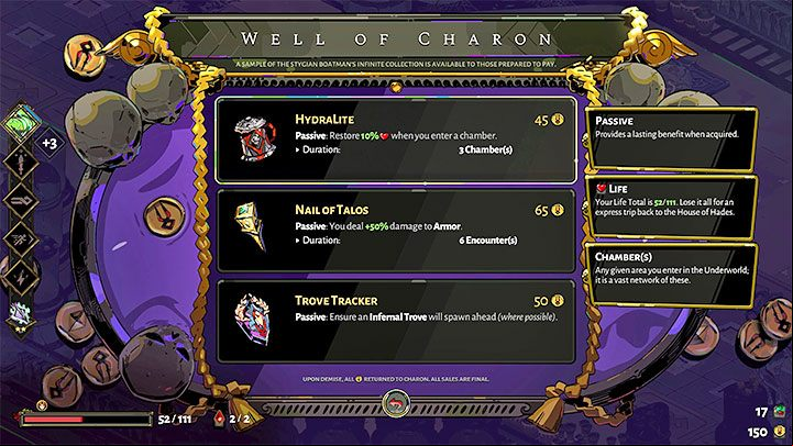 Some gifts and items from the Well of Charon may be associated with healing - all such bonuses are marked with a heart icon and have two limitations - Hades: Wounds - how to heal them? - FAQ - Hades Guide