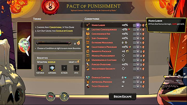 After your first successful run, the House of Hades exit will gain a new function - the Pact of Punishment allows you to select rules which will be enforced during your next attempt - Hades: House Of Hades - Basics - Hades Guide
