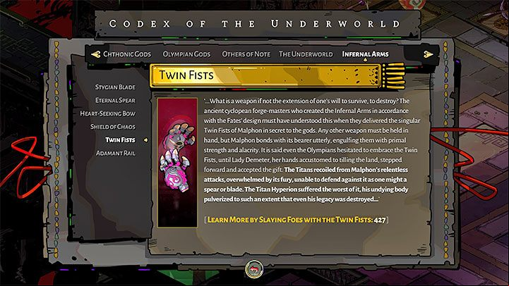 Twin Fist is a weapon you put on the hero's hands, and they are similar to boxing gloves - Hades: Twin Fists - In-game weapons - Hades Guide